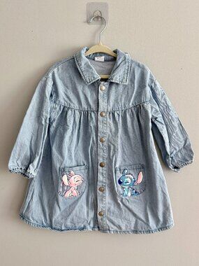 Primark Disney Stitch Denim Snap Front Dress EUC 18-24M
